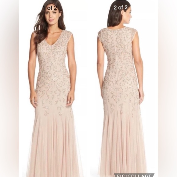 Aidan Mattox beaded cap sleeves V-Neck mermaid Long Dress - Picture 10 of 12